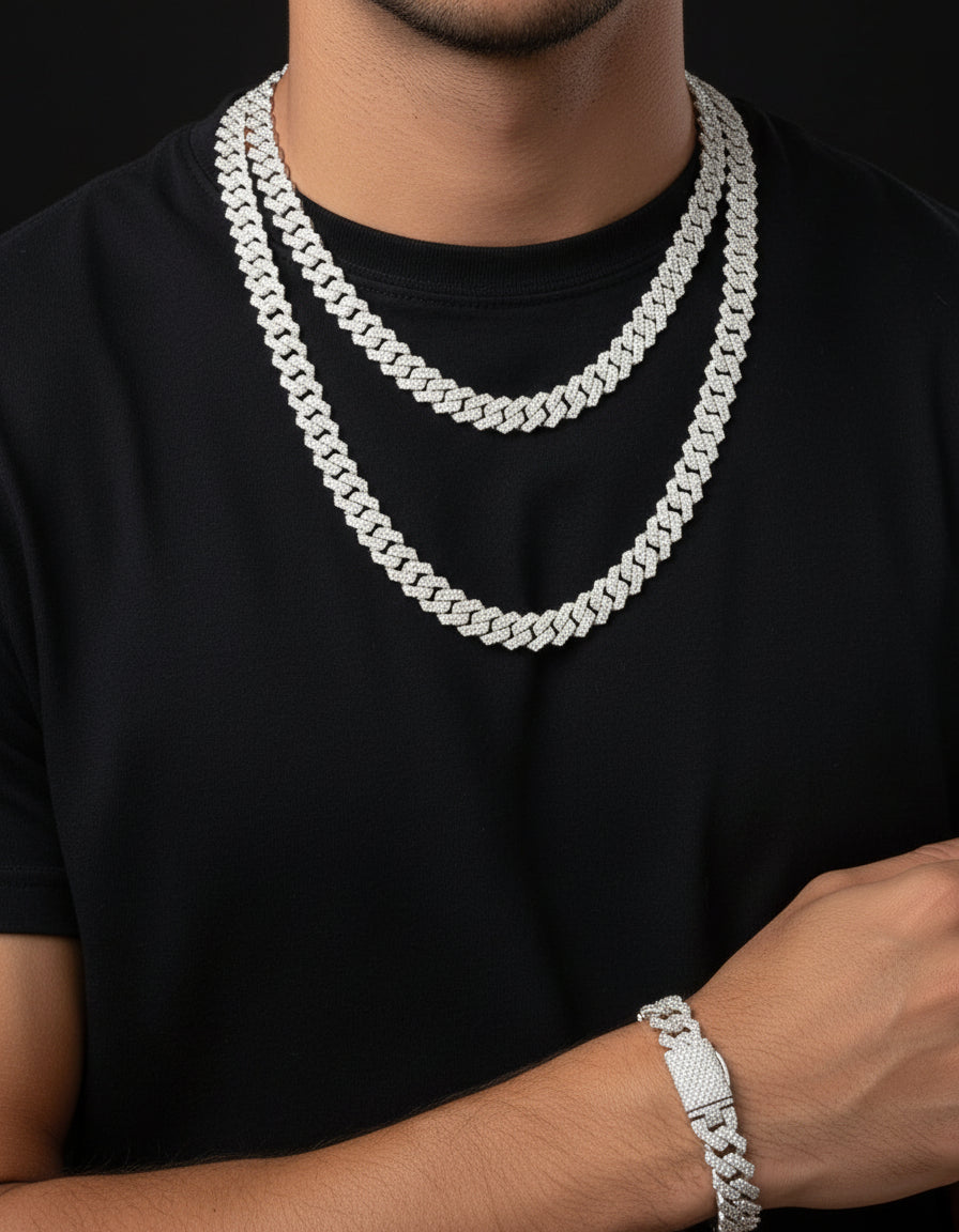 Silver & Diamond Cuban Chain
