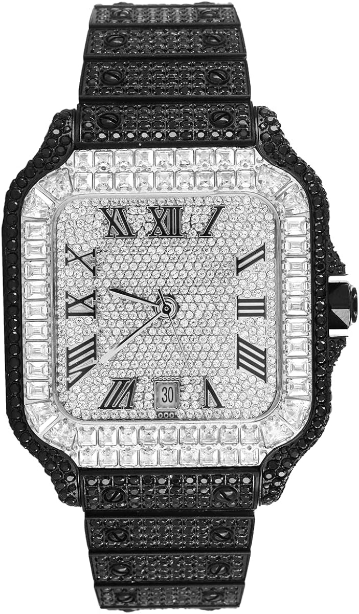 Black Moissanite Watch Roman Numeral 41mm
